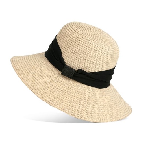 [10763] Hat Straw Cloche With Rouched Band Natural Black